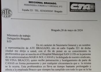 ATE BRAGADO FORMULO UNA DENUNCIA POR “HOSTIGAMIENTO” DE LA ADMINISTRADORA DEL HOSPITAL