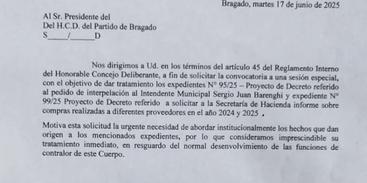 LLEGÓ AL CONCEJO DELIBERANTE EL PEDIDO  PARA INTERPELAR AL INTENDENTE BARENGHI POR EL ESCÁNDOLO DE PROVEEDORES