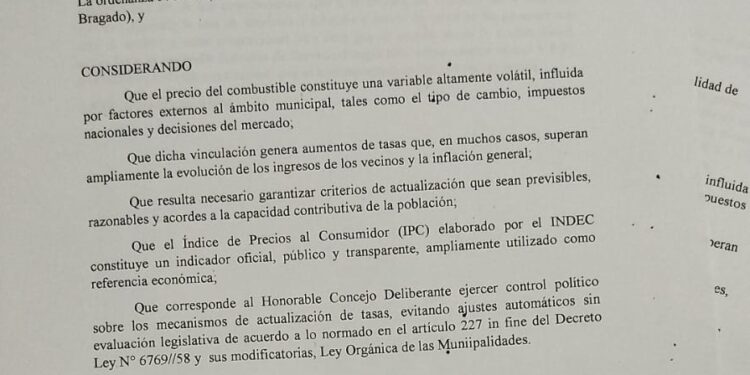 JORGE CASTILLO PROPONE MODIFICAR EL INDICE DE AUMENTO DE LAS TASAS MUNICIPALES