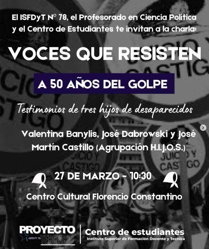 TESTIMONIOS A 50 AÑOS DEL GOLPE DE ESTADO DEL 24 DE MARZO DE 1976. CHARLA DE LA AGRUPACION H.I.J.O.S. 6 charla hijoS