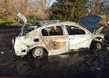 INCENDIO EN UN CAMPO EN WARNES. DESTRUCCIÓN TOTAL DE UN AUTOMÓVIL