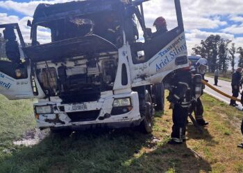 INCENDIO DE UN CAMION DE BRAGADO EN RUTA 5. CHOFER ILESO
