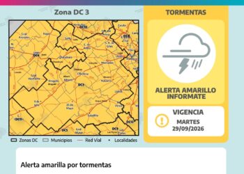 LANZAN UN ALERTA AMARILLA POR LLUVIAS Y TORMENTAS PARA LA NOCHE DEL LUNES Y MADRUGADA DEL MARTES