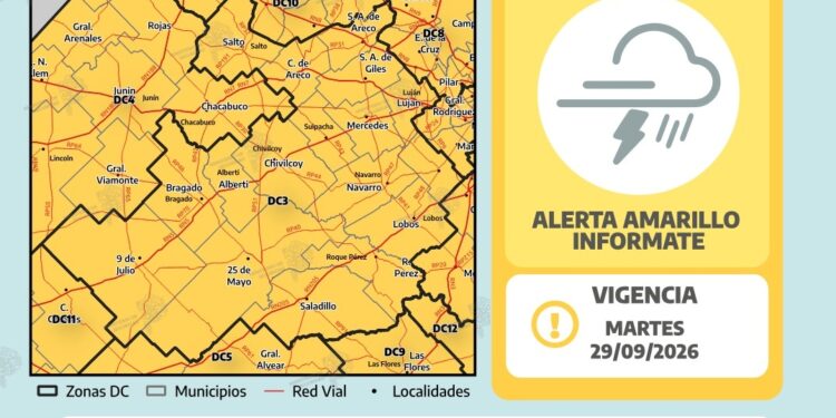 LANZAN UN ALERTA AMARILLA POR LLUVIAS Y TORMENTAS PARA LA NOCHE DEL LUNES Y MADRUGADA DEL MARTES