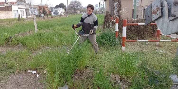 MARIANO MARINI LO HIZO OTRA VEZ: AHORA SE ENCARGO DE CORTAR EL PASTO EN UN TRANSITADO PASO A NIVEL